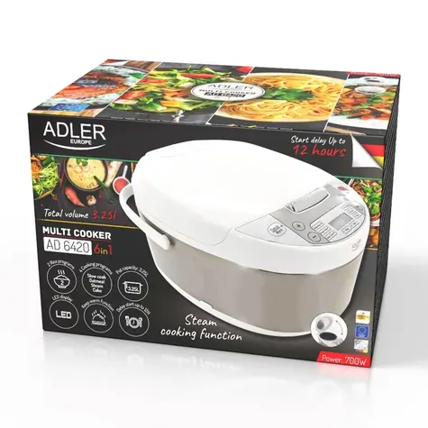 Adler AD 6420 weiß / Multikocher / 6 in 1 / 3,25 l / 700 W / Startzeitvorwahl 12 Std.