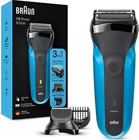 Braun Series 3 310BT blau-schwarz / Folienrasierer / Nass & Trocken / wasserdicht / 6 Aufsätze