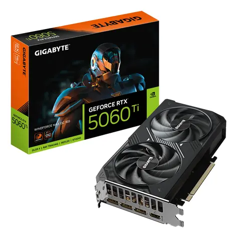 GIGABYTE GeForce RTX 5060 Ti WINDFORCE MAX OC 16G / Grafikkarte / 16 GB GDDR7 / 128-Bit / 1x HDMI + 3x DP