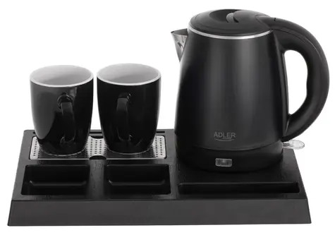 Adler AD 1387 schwarz / Hotelset mit Wasserkocher / 1 l / 1300 W / 2 Tassen