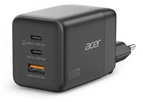 Acer GaN-Ladegerät 100W schwarz / 2× USB-C PD / 1× USB-A QC