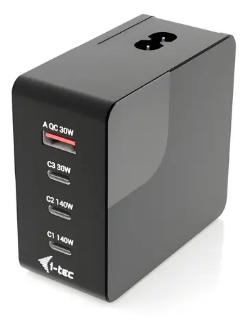 i-TEC Multiport-Ladegerät 140 W / Ladegerät / 3 × USB-C + 1 × USB-A / Power Delivery 3.1 / Display