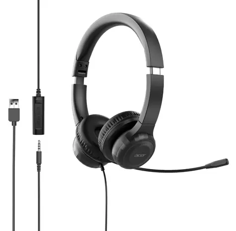 Acer Office Headset AHW154 schwarz / Headset mit Mikrofon / 3,5-mm-Klinkenstecker + USB-A / Kabellänge 1,2 m