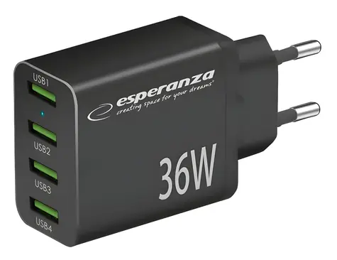 Esperanza EZC107K schwarz / Ladegerät / 4× USB-A / 36 W / Quick Charge 3.0