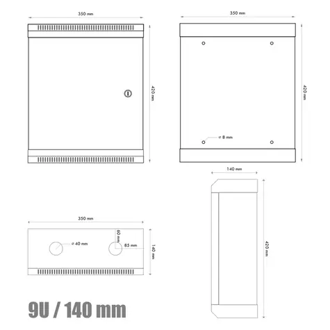 DATACOM Rack 10" 9U/140 / einteilig / schwarz / Tür aus Blech