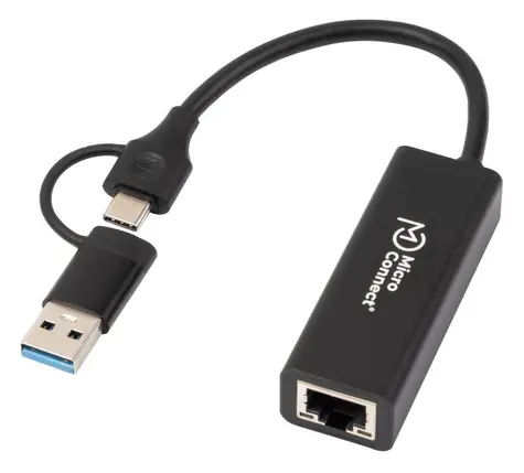 MicroConnect Premium USB-C/A auf RJ45 schwarz / Adapter / 0,2 m