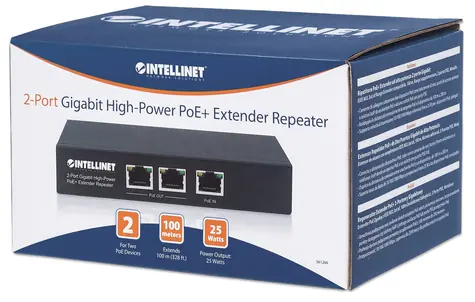 Intellinet PoE+ Extender 561266 / PoE+ Extender / 2- Port / 1000 Mbit/s / 100 m