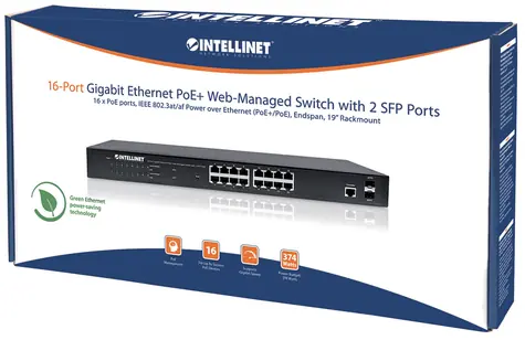 Intellinet Switch 16x GE PoE+ Web-Managed 2 SFP-Ports / Switch / 16- Port / 1000 Mbit/s / 16x PoE+ / 2x SFP / 19"