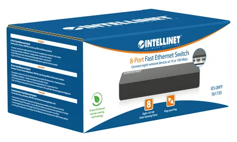 Intellinet 561730 schwarz / Switch / 8- Port / 100 Mbit/s / Desktop / lüfterlos