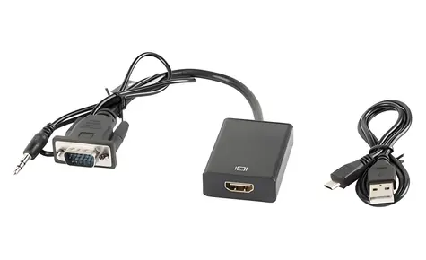 Lanberg AD-0021-BK schwarz / Adapter / VGA (M) + 3,5-mm-Klinkenstecker (M) auf HDMI (F) / 0,2 m / Full HD