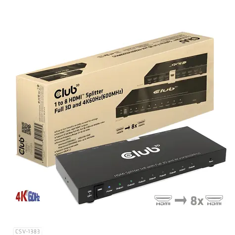 Club 3D HDMI 2.0 1:4 Schwarz / HDMI-Splitter / 4 Anschlüsse / 4K 120 Hz