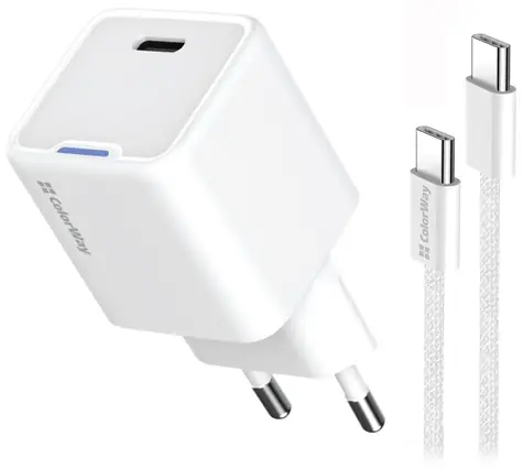 Colorway: Weiß / Netzteil / 1x USB-C / GaN / 30 W / PD / PPS / 1 m USB-C-Kabel