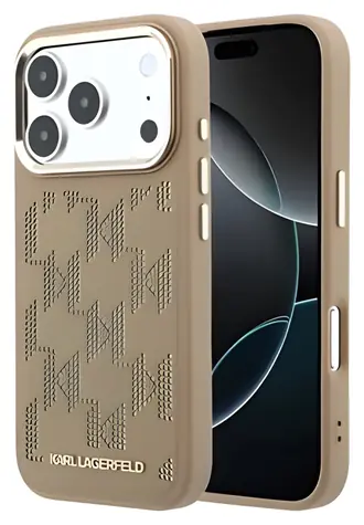 Karl Lagerfeld PU Perforiertes Monogramm Beige / Schutzhülle / Apple iPhone 17 Pro Max / MagSafe