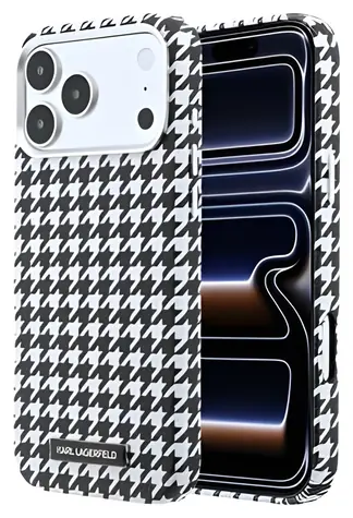 Karl Lagerfeld Hahnentrittmuster-Harzplatte schwarz / Rückseite / MagSafe / PU / iPhone 17 Pro Max