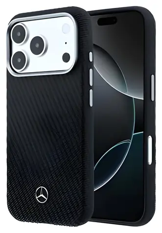 Mercedes PU-Leder-Holz-Halbhülle schwarz / Rückseite / MagSafe / für iPhone 17 Pro Max / PU-Leder