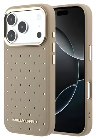 Karl Lagerfeld Perforierte Goldpunkte beige iPhone 17 Pro Max / Rückseite / MagSafe / PU-Kunstleder