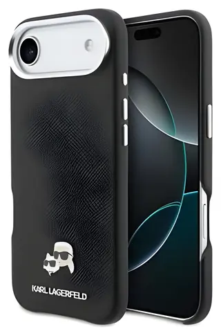 Karl Lagerfeld PU Karl und Choupette Köpfe Pins schwarz / Rückseite / MagSafe / iPhone Air