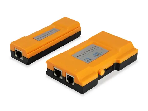 Orangefarbenes Equip / Kabeltester / RJ-45, RJ-12, RJ-11 / LED-Anzeige / CE