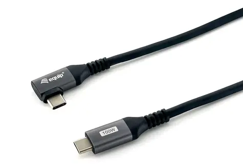 Equip: USB-C - USB-C 90° 2 m schwarz / Datenkabel / PD 100W / USB 2.0