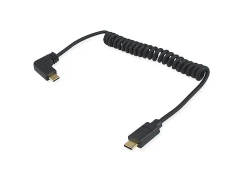 Equip: Schwarz / USB-C-zu-USB-C-Kabel / USB 2.0 / 90°-Spiralstecker / 1 m