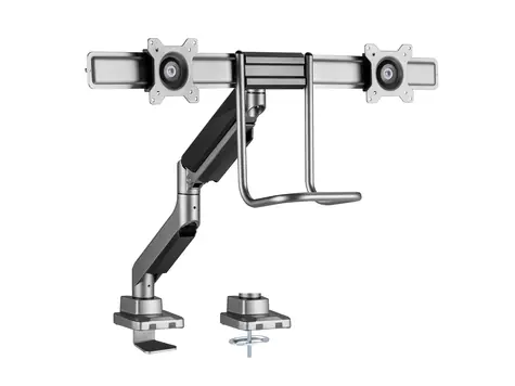 Schwarzer Monitor- Equip für 2 Monitore (17-32 Zoll), Tragkraft 9 kg, VESA 75x75-100x100, Gasdruckfeder