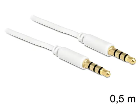 DeLock Klinkenstecker, 3,5 mm, 4-polig, weiß / Audiokabel / 0,5 m / vergoldete Anschlüsse