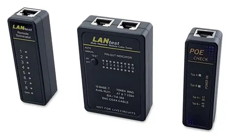 Schwarzer Equip / RJ45, RJ12, RJ11, BNC / PoE-Test / LED-Anzeige