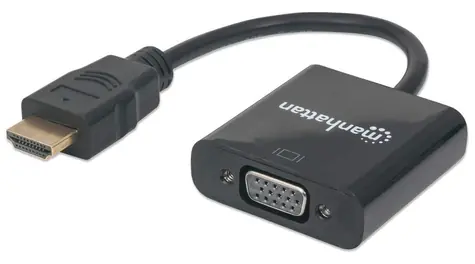 Manhattan HDMI - VGA schwarz / Reduzierung / 0,3 m / Vergoldete Anschlüsse / Full HD 1080p