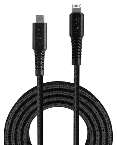 Lindy USB-C auf Lightning Kabel, schwarz, 3 m, 480 Mbit/s, MFi-zertifiziert