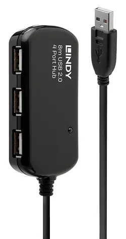 Lindy USB 2.0 Aktiver Verlängerungshub Pro / Hub / 4 Ports / 8 m / 480 Mbit/s