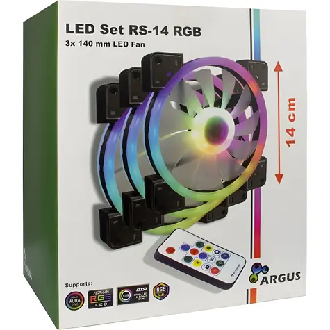 Inter-tech ARGUS RS-14 schwarz / Lüfter / 140 mm / 3 Stück / RGB / 1200 U/min / 22 dB / 4-Pin PWM