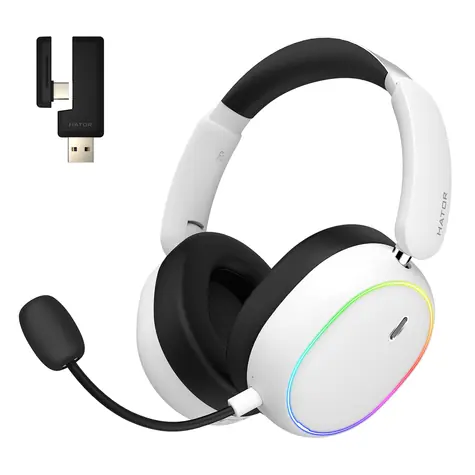 Hator Phoenix 2 ESH41 weiß / Kabelloses Gaming-Headset mit Mikrofon / Hi-Res / ANC / Bluetooth 5.4 / USB