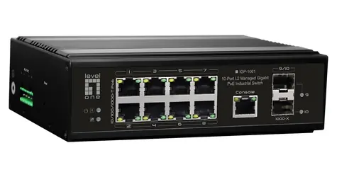 LevelOne IGP-1061 / Industrie-Switch / 8x GE PoE+ / 2x SFP / 360 W PoE / Managed L2 / DIN-Schiene