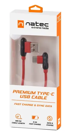Natec Prati rot / Datenkabel / USB-C auf USB-A / abgewinkelter Stecker / 1 m