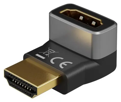 Goobay 72009 schwarz/silber / HDMI-Reduzierung / 90° abgewinkelt / 8K 60 Hz / vergoldete Anschlüsse