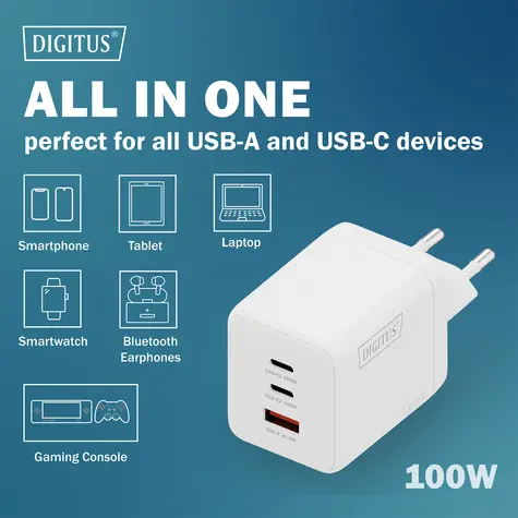 Digitus GaN 100W / Netzteil / 2x USB-C / 1x USB-A