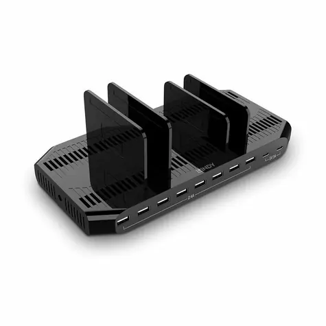 Lindy 120W schwarz/grau / USB-Ladestation / 8x USB-A + 2x USB-C / QC 3.0 / Samsung AFC