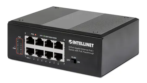 Intellinet Switch 8x Gigabit PoE+ 120 W / Switch / 8- Port / 1000 Mbit/s / PoE-Passthrough / DIN-Schiene