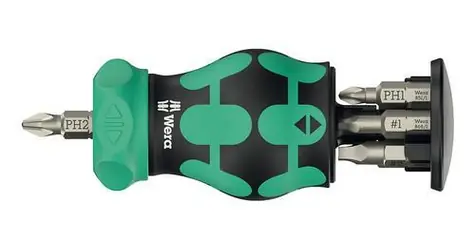 Wera Kraftform Kompakt Stubby Magazin RA 4 schwarz/grün / Schraubendreher mit Bithalter / 6 Bits / 1/4" / mit Ratsche