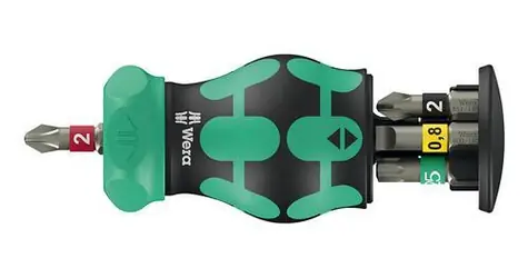 Wera Kraftform Kompakt Stubby Magazin RA 2 schwarz/grün / Schraubendreher mit Bithalter / 6 Bits / 1/4" / mit Ratsche