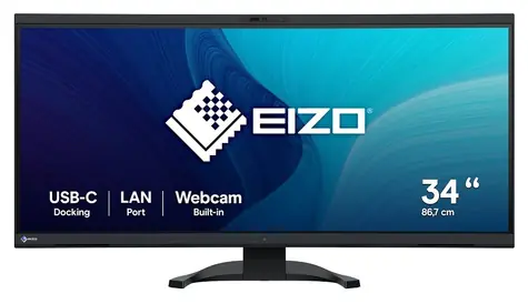 34" Eizo FlexScan EV3450XC schwarzer Curved-Monitor mit IPS-Display, UWQHD-Auflösung, Webcam und USB-C-Anschluss (94 W)