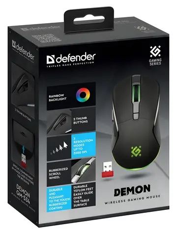 Defender Demon GM-534 schwarz / Kabellose optische Gaming-Maus / 3200 DPI / 6 Tasten / 2,4 GHz / 10 m