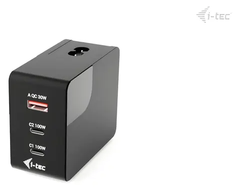 i-TEC Multiport-Ladegerät 100W schwarz / Ladegerät / 2× USB-C + 1× USB-A / Stromversorgung / Display