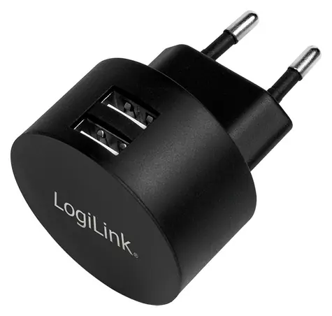 LogiLink USB-Ladeadapter schwarz / Ladeadapter / 2x USB-A / Schnellladung / 10,5 W
