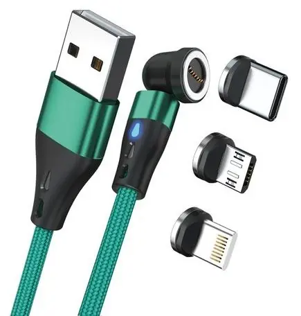 RealPower MagneticCharge3 grün / Magnetisches Ladekabel / USB-A / 3 A / 1 m / Adapter