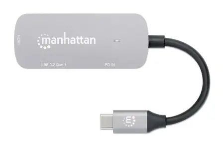 Manhattan USB-C-zu-HDMI-Adapter 3-in-1, silber / Adapter / 4K 30Hz / USB-A 3.2 Gen1 / PD 100 W
