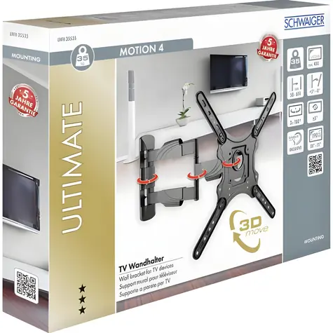 Schwaiger MOTION 4 schwarz / TV-Wandhalterung / 23" - 75" / VESA 400x300 / max. 35 kg / neigbar, drehbar, ausziehbar
