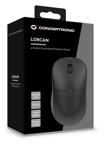 Conceptronic Dual-Maus, schwarz / Kabellose Maus / Bluetooth 5.2 + 2,4 GHz / 4 Tasten / 1600 DPI