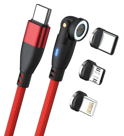 RealPower Magnetisches 100W Netzteil rot / Magnetisches Ladekabel USB-C / 100 W PD / 1 m / Lightning- und Micro-USB-Adapter