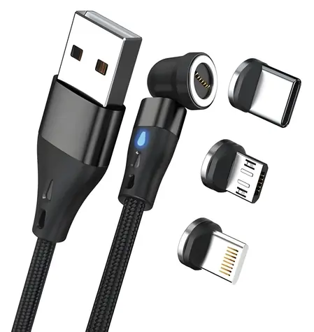 RealPower Magnetisches 3A-Ladekabel, schwarz / Magnetisches Ladekabel / USB-A / 2 m / 6 Adapter